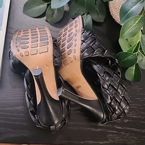 EGO Square Toe Puffy Braided Criss Cross Heels UK 6 US 8 Quilted Vegan Slingback - Picture 10 of 15